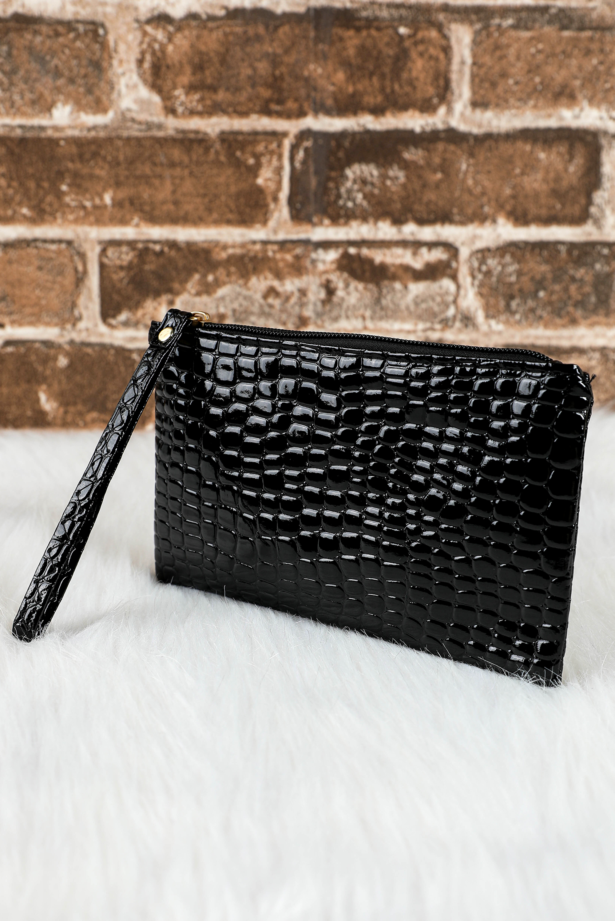 Black Crocodile Pattern Zipper Wristlet Wallet - loveforevers