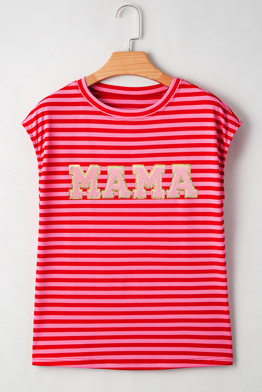 Red Stripe MAMA Graphic Cap Sleeve T Shirt - loveforevers