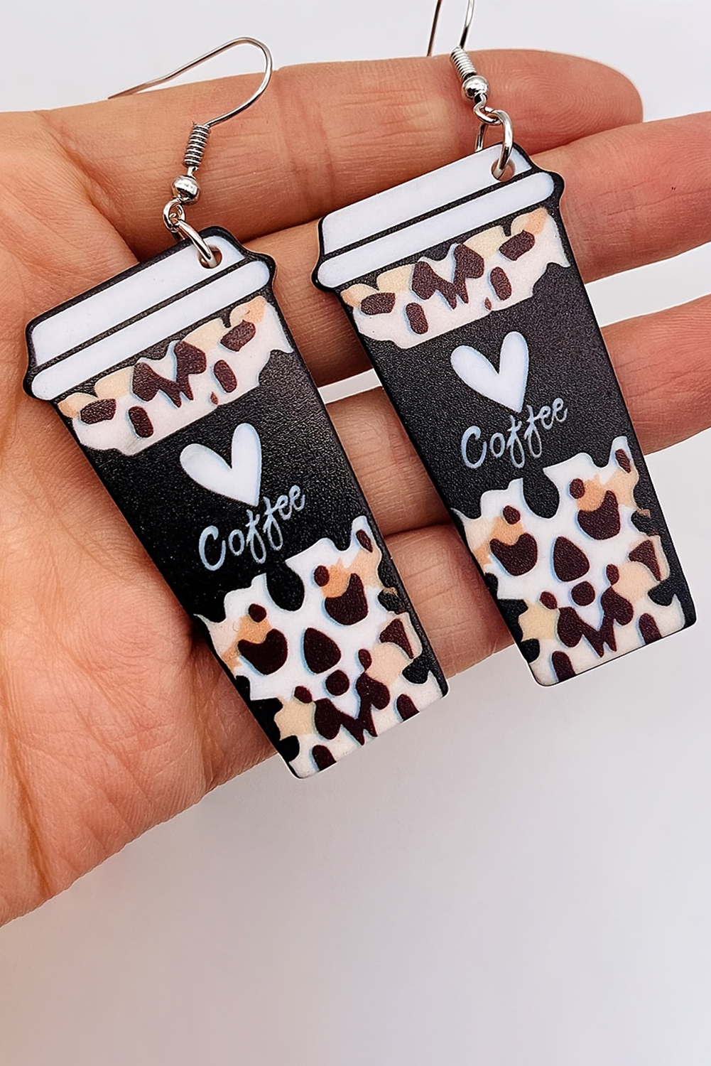 Black Leopard Coffee Print Beverage Cup Shape Earrings - loveforevers