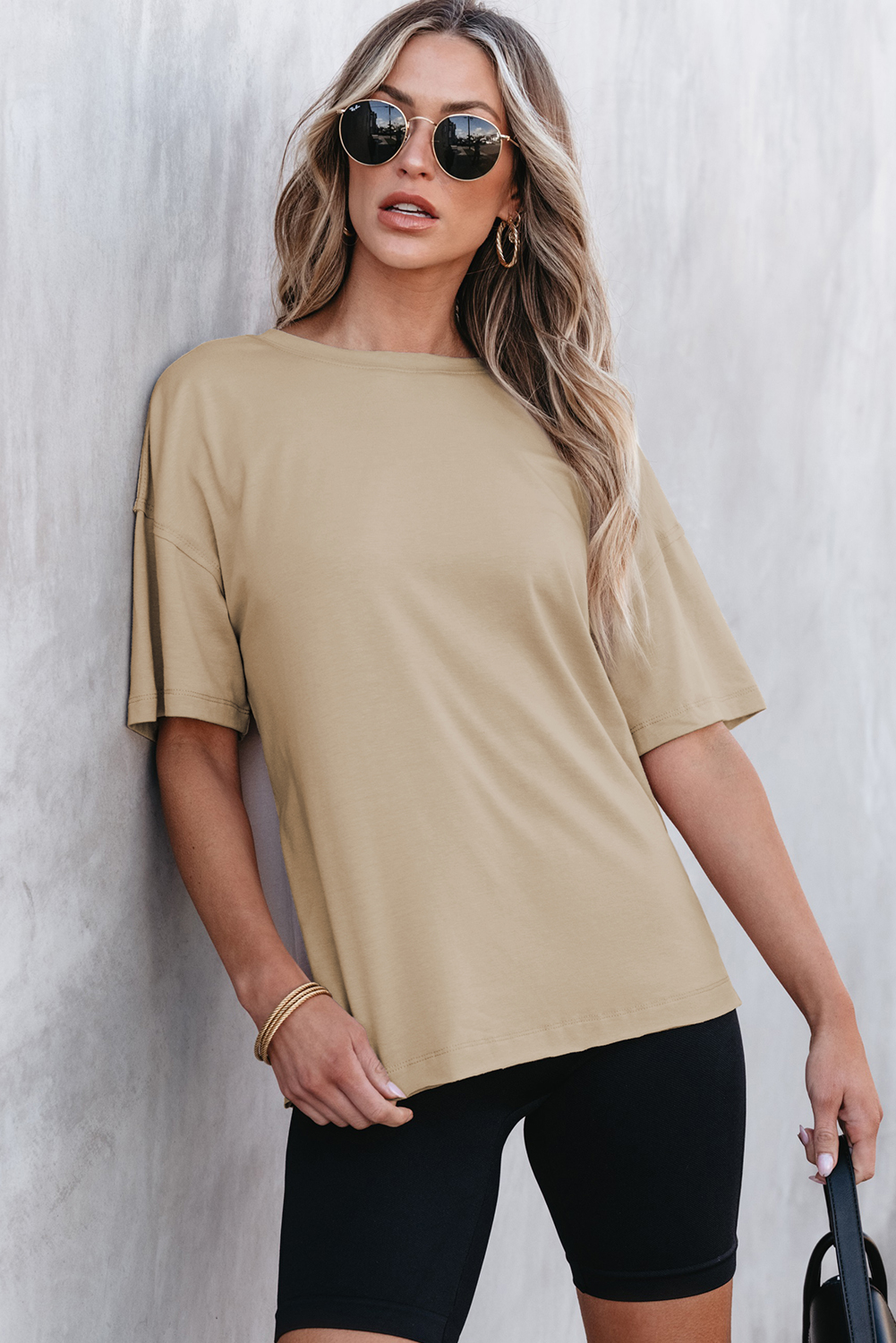 Parchment Raw Seam Patchwork Drop Shoulder Oversize T Shirt - loveforevers