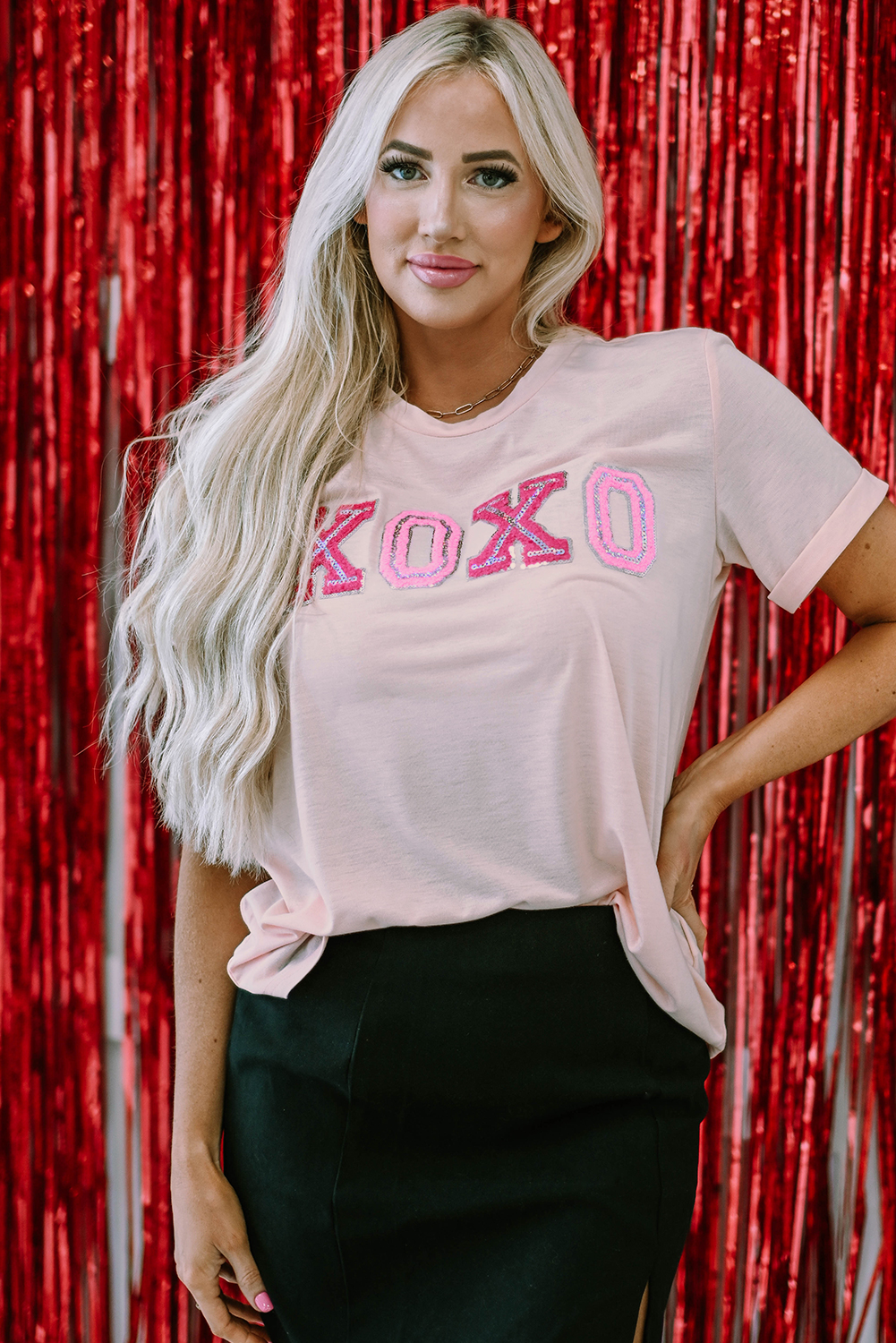 Pink Valentines Shiny XOXO Graphic T-shirt - loveforevers