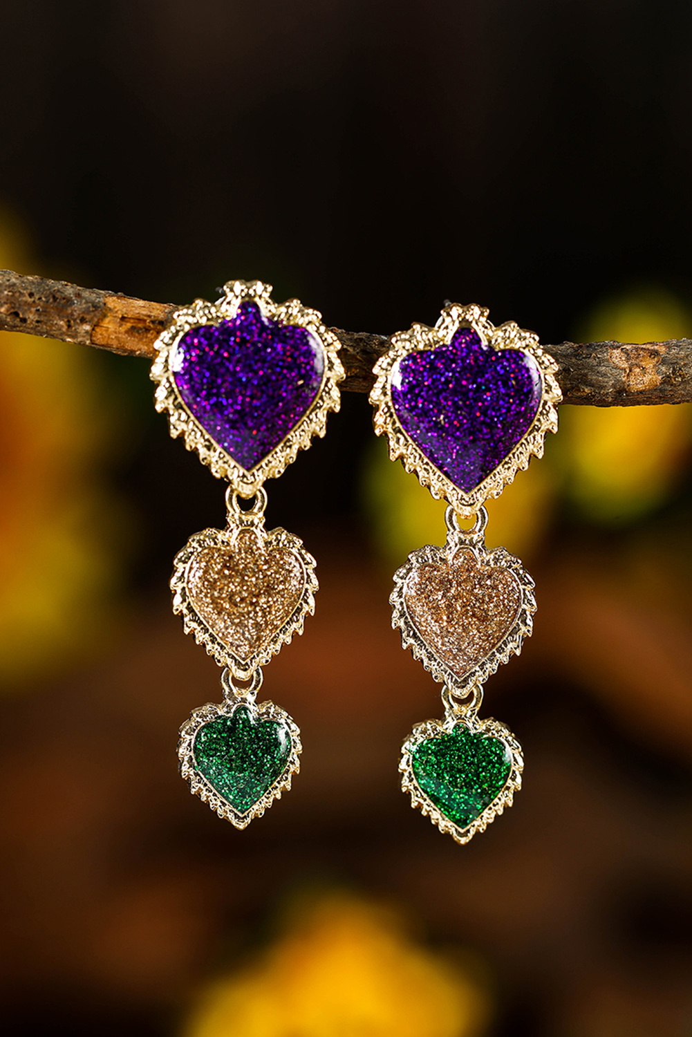 Purple Mardi Gras Shimmer Heart Earrings - loveforevers