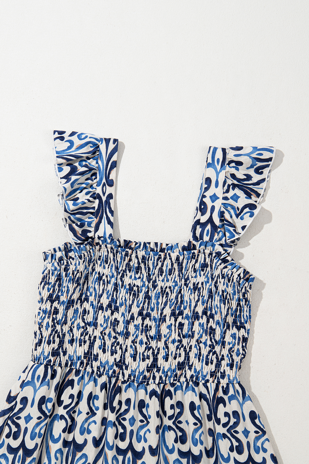 Sky Blue Boho Print Smocked High Waist Maxi Dress - loveforevers