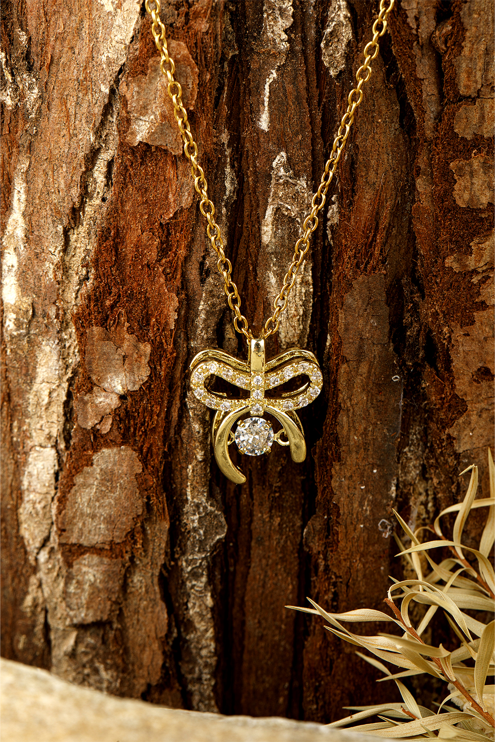 Gold Rhinestone Bow Knot Pendant Plated Alloy Necklace - loveforevers