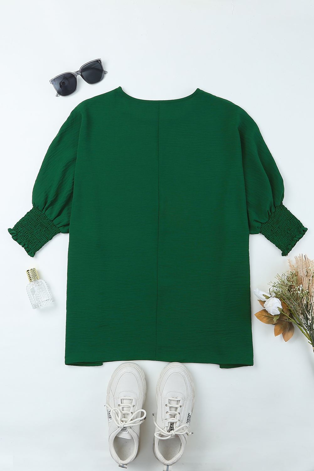 Green Smocked Wrist Shift Top - loveforevers