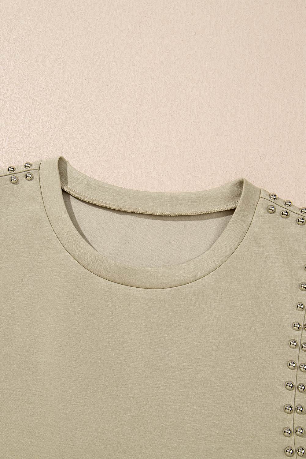 Sage Green Studded Cap Sleeve Round Neck T Shirt - loveforevers