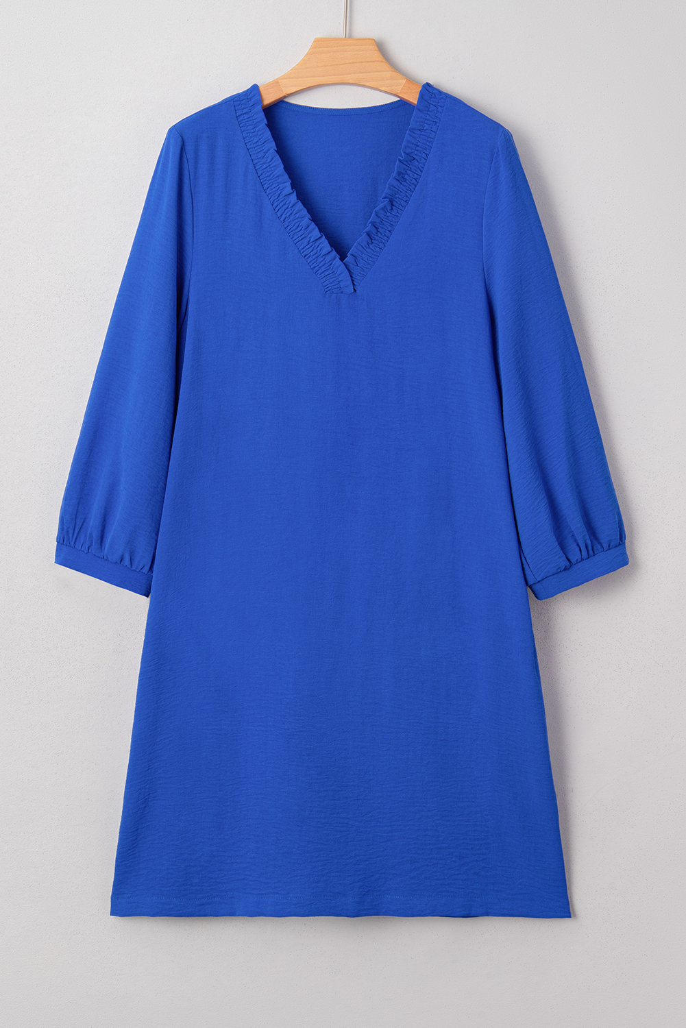 Sky Blue Frilled V Neck Bracelet Sleeve Shift Mini Dress - loveforevers