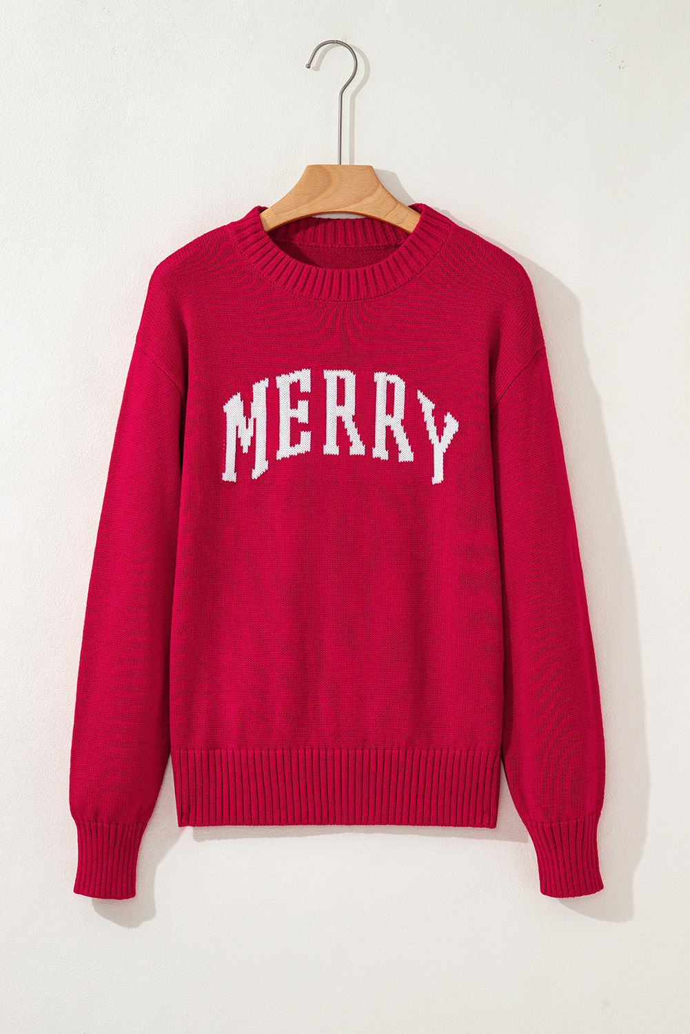 Fiery Red MERRY Letter Pattern Christmas Holiday Baggy Sweater - loveforevers