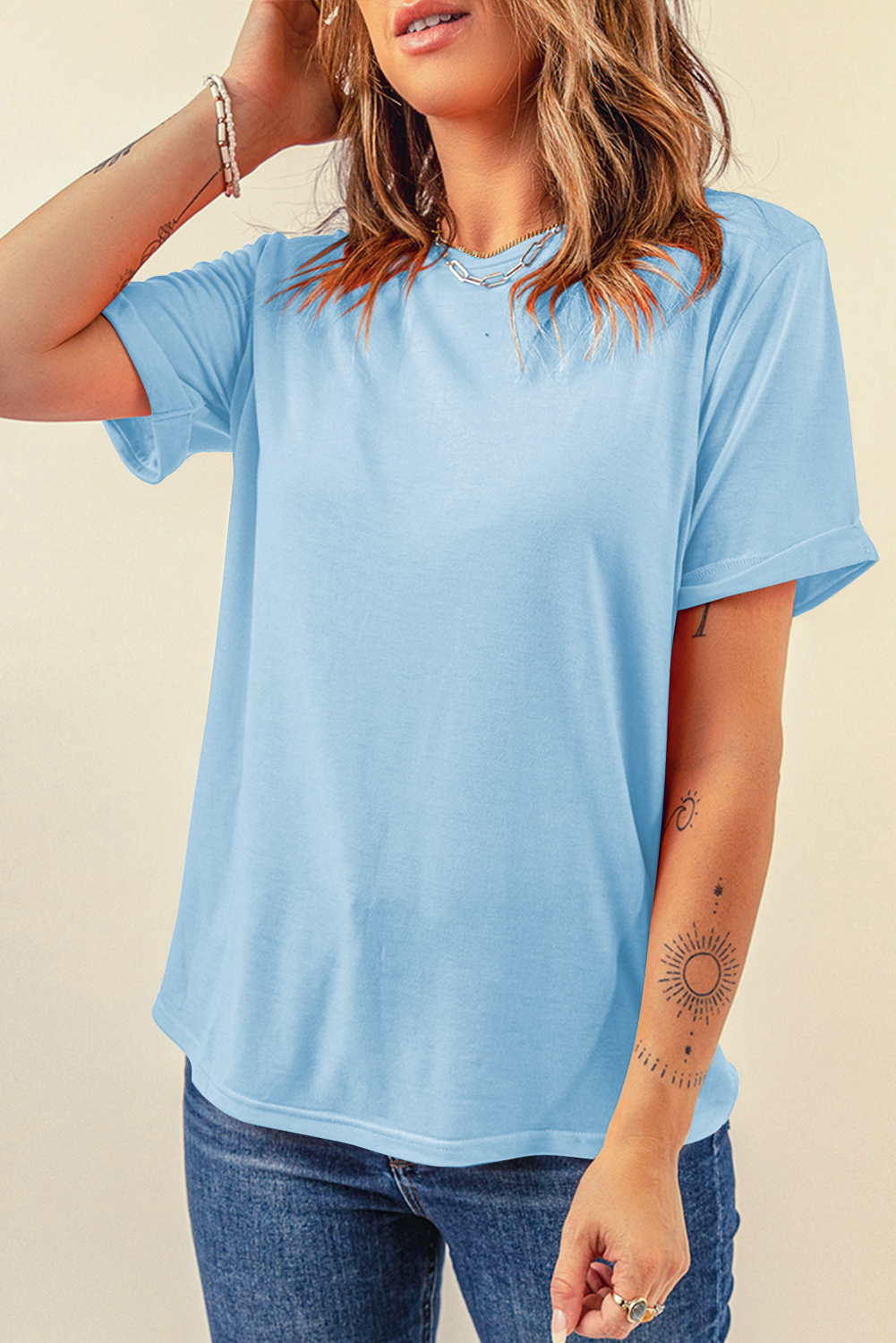 Khaki Casual Plain Crew Neck Tee - loveforevers