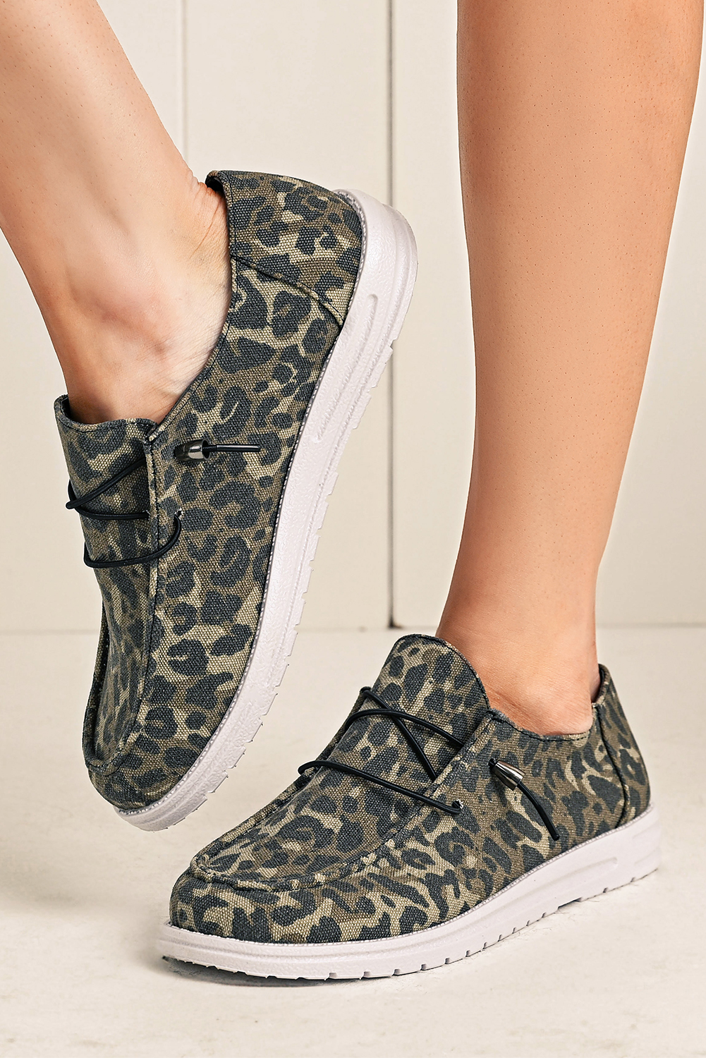 Coffee Lace-up Decor Leopard Canvas Shoes - loveforevers