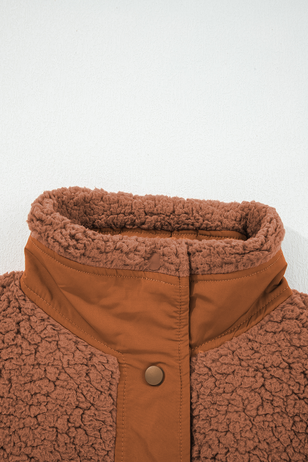 Cinnamon Faux Fur Snap Button Front Knot Side Plush Vest with Pockets - loveforevers