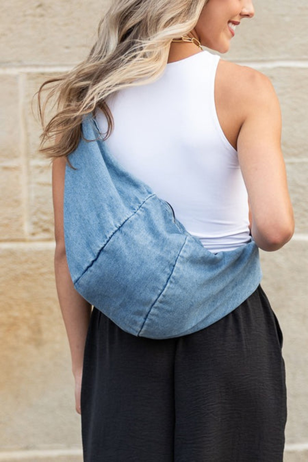 Dusk Blue Large Capacity Denim Crossbody Bag - loveforevers