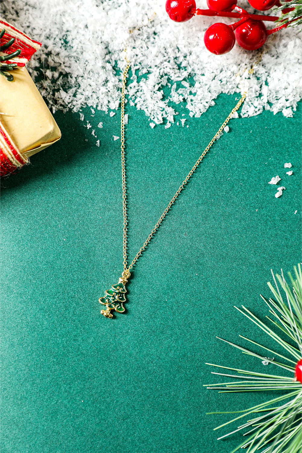 Gold Alloy Plated Chain Christmas Tree Pendant Necklace - loveforevers