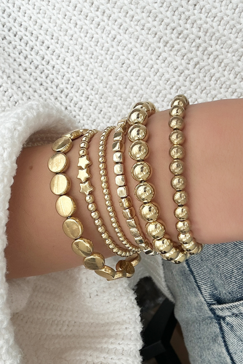 Gold Plated 6pcs Star Round Disk Ball Beading Bracelet Set - loveforevers