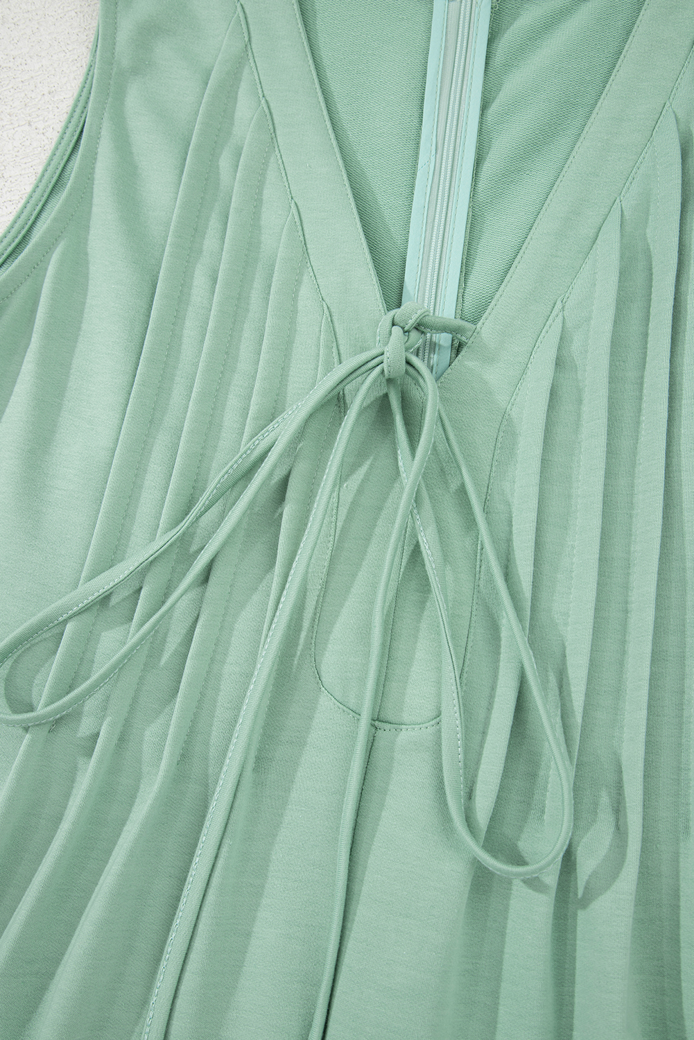 Smoke Green Tie V Neck Pintuck Sleeveless Loose Romper - loveforevers