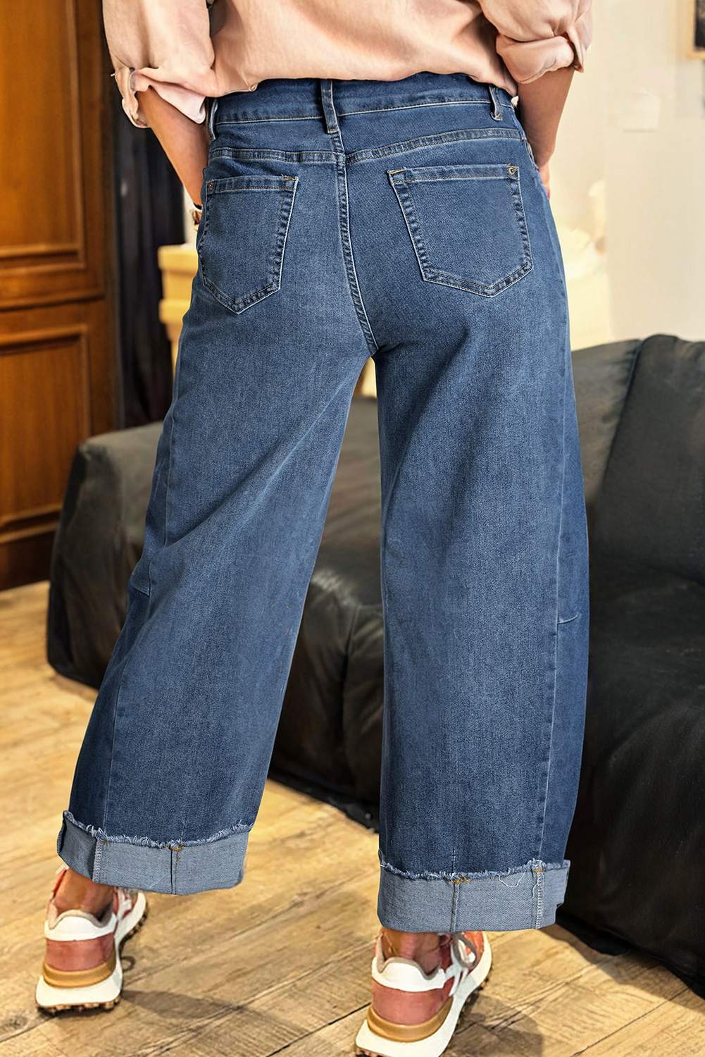 Ashleigh Blue Stitched Raw Hem Wide Leg Loose Jeans - loveforevers