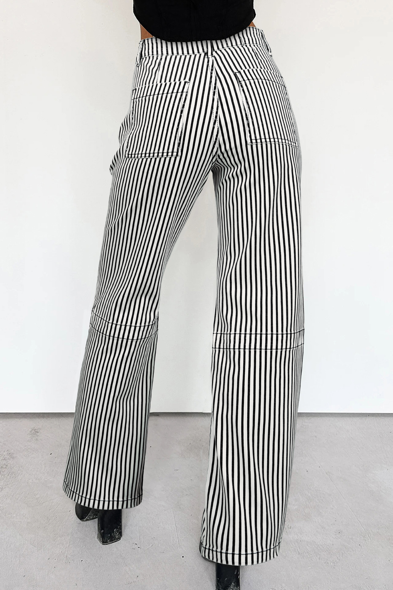 Black Stripe Patch Pocket High Waist Shift Denim Jeans - loveforevers