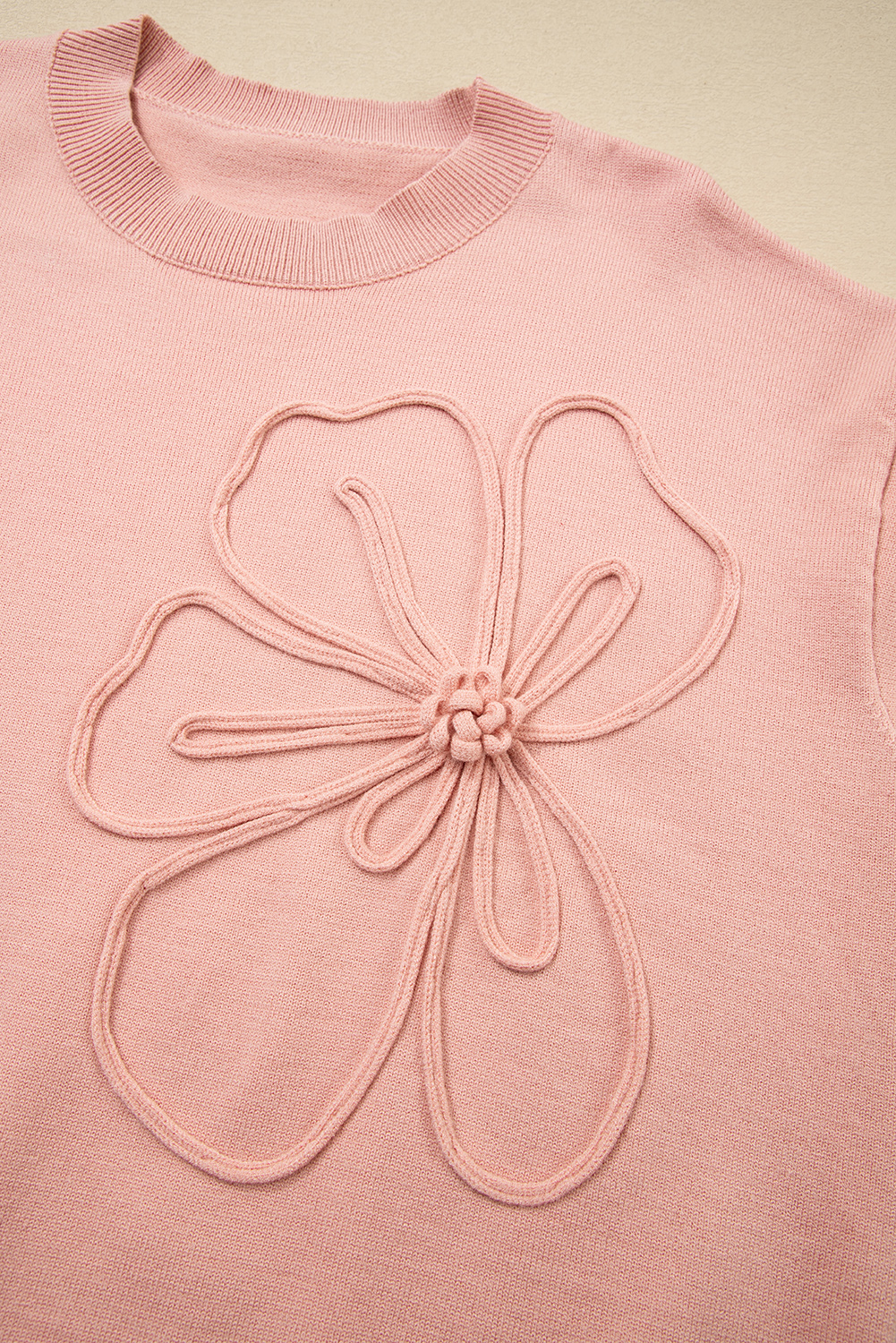 Peach Blossom Big Flower Accent Bubble Sleeve Drop Shoulder Sweater - loveforevers