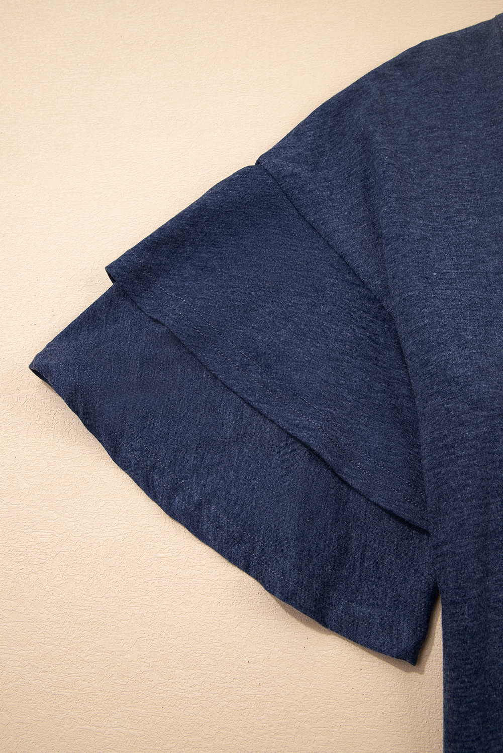 Sail Blue Solid Colour V-Neck Double Layer Sleeve Loose T-Shirt - loveforevers