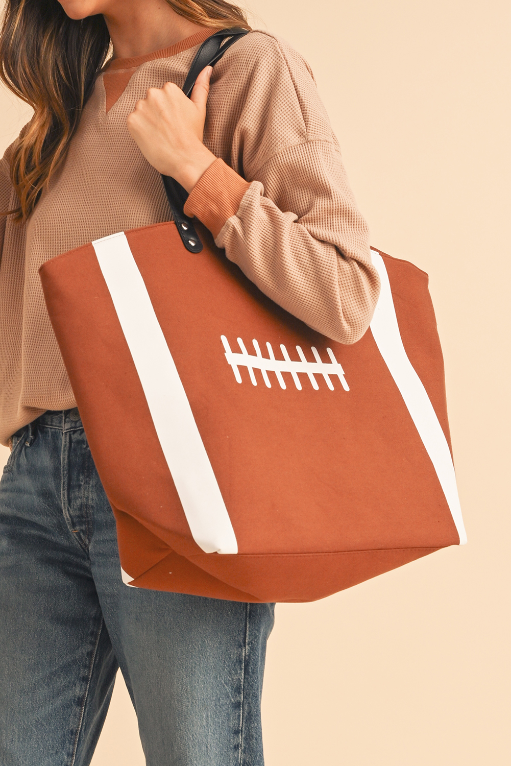 White Baseball Pattern Canvas Large Tote Bag - loveforevers