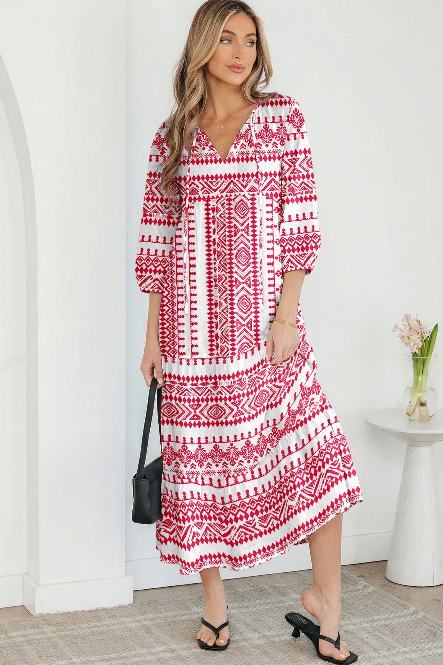 Sky Blue Boho Printed Half Sleeve Maxi Dress - loveforevers