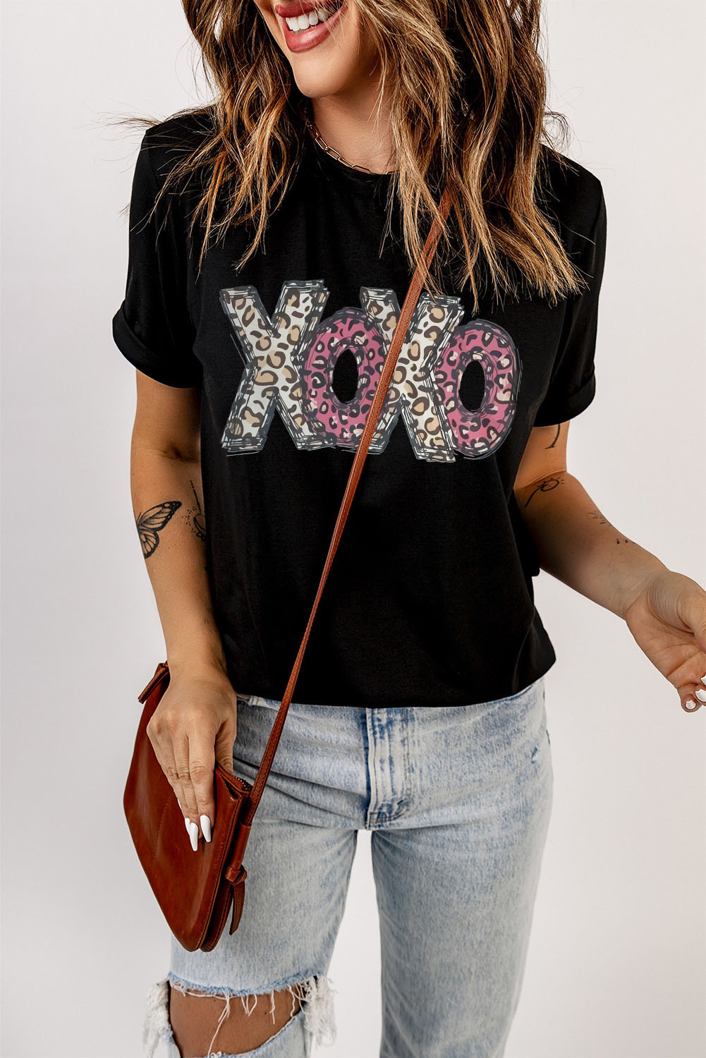 Black Leopard XOXO Print T Shirt - loveforevers