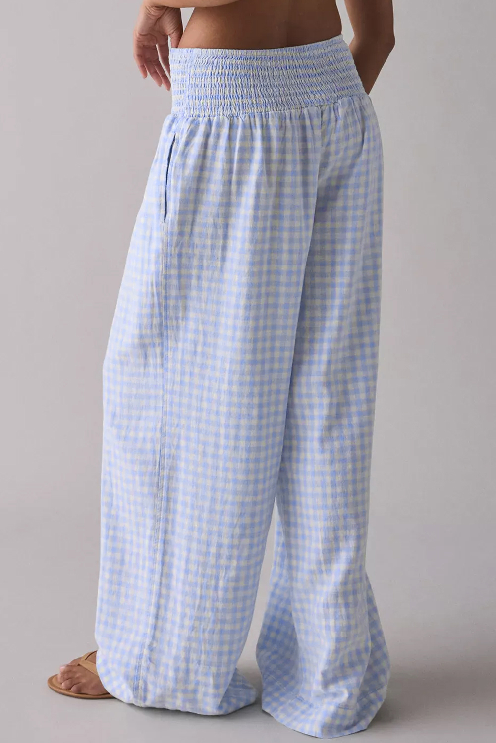 Myosotis Plaid Print Smocked High Waist Womens Loose Pants - loveforevers