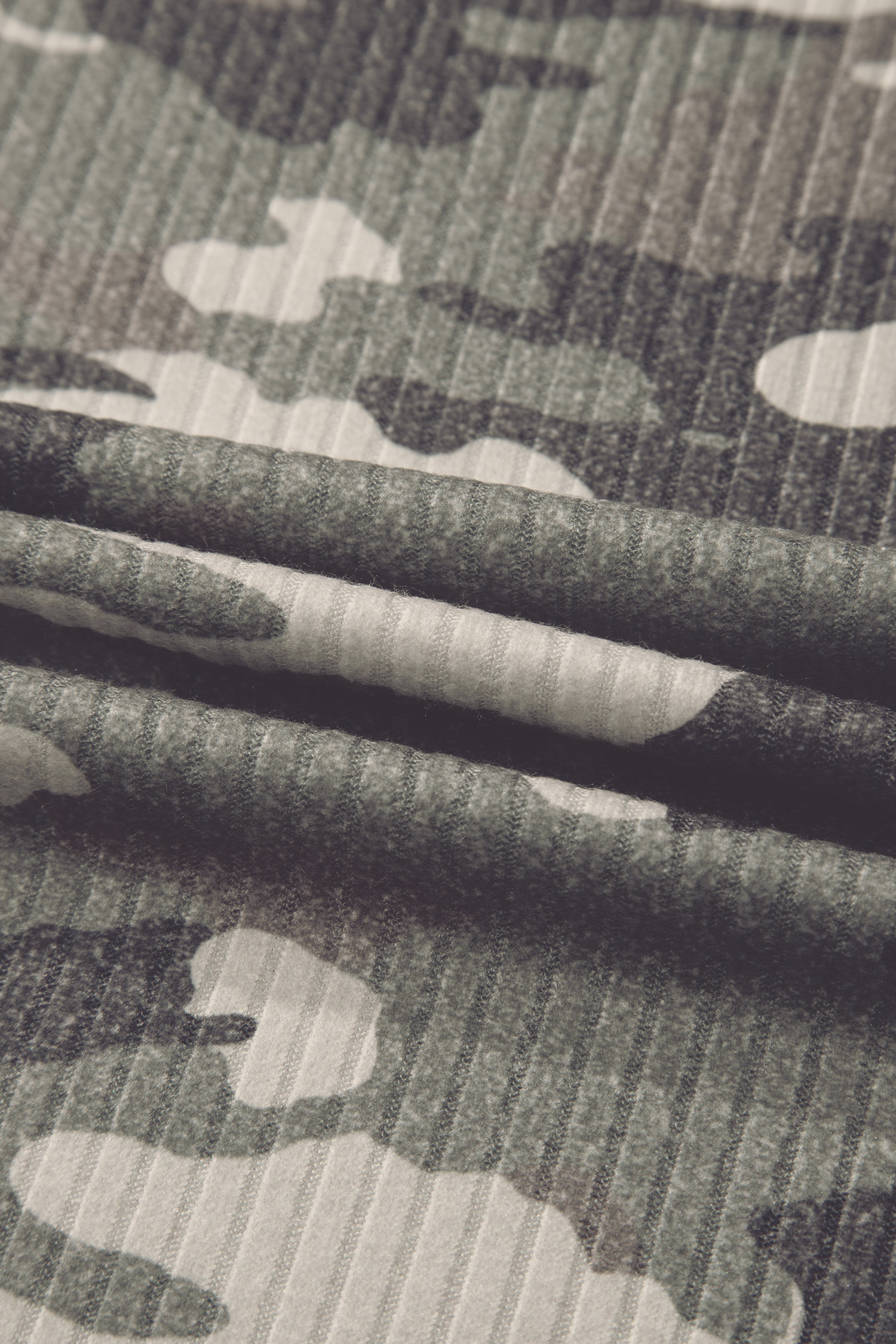 Gray Camouflage Print Ribbed Knit Round Neck Tank Top - loveforevers