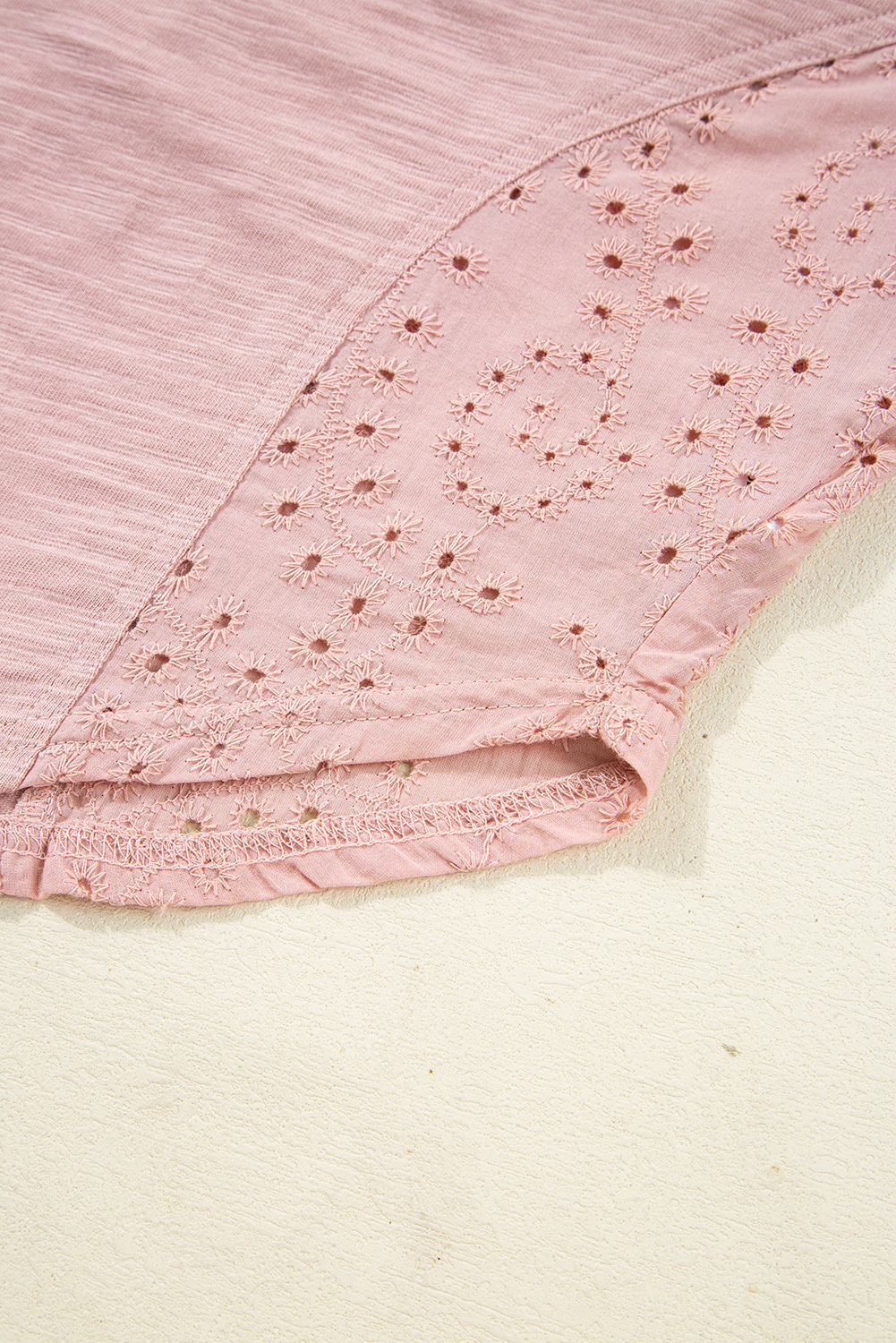 Light Pink Keyhole Notch V Neck Batwing Sleeve Blouse - loveforevers