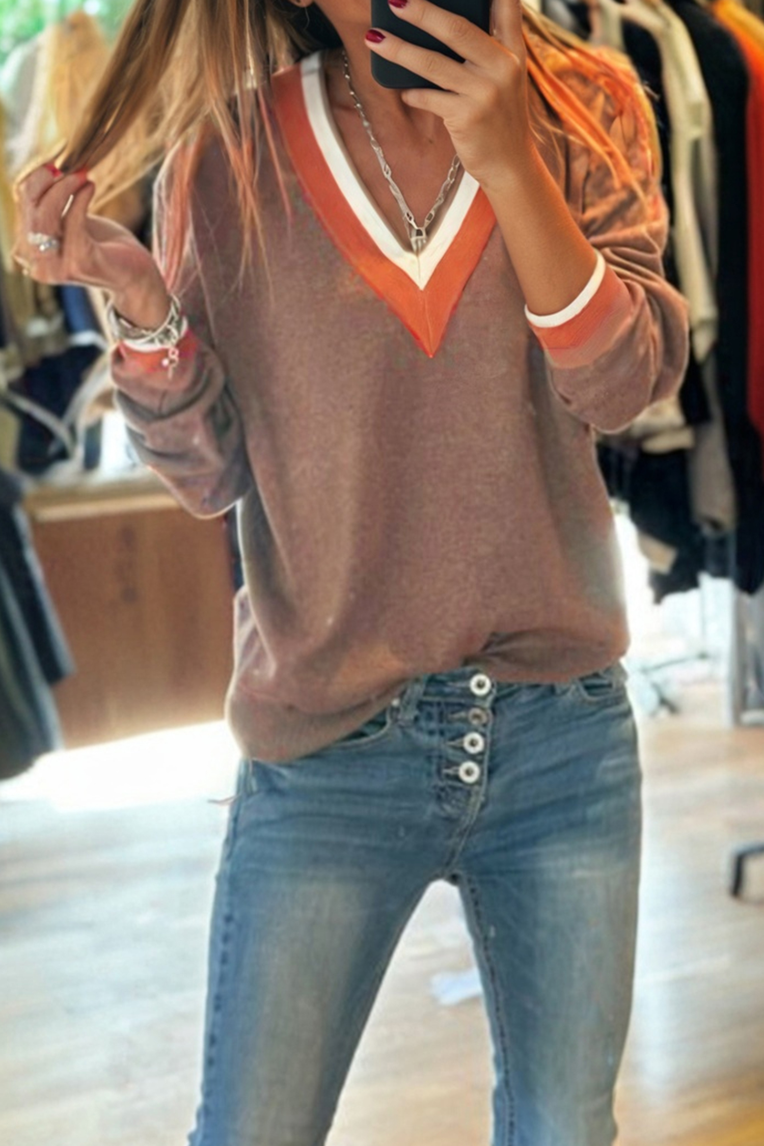 Black Contrast Striped Trim V Neck Varsity Sweater - loveforevers