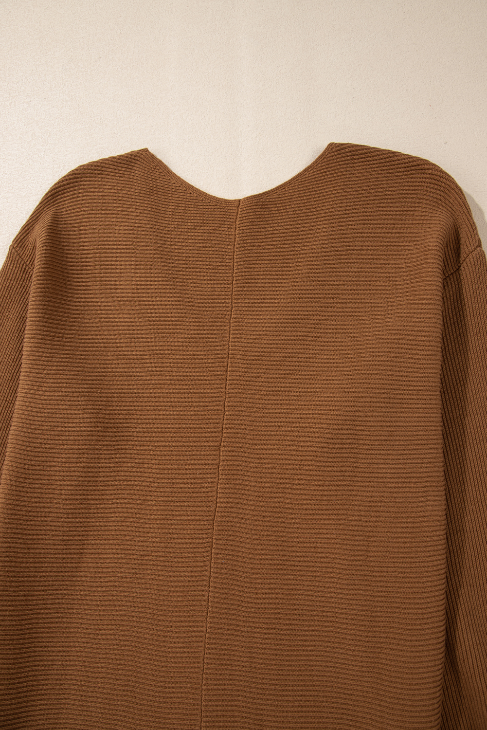 Camel Ribbed Knit Drop Sleeve V Neck Loose Fit Sweater - loveforevers