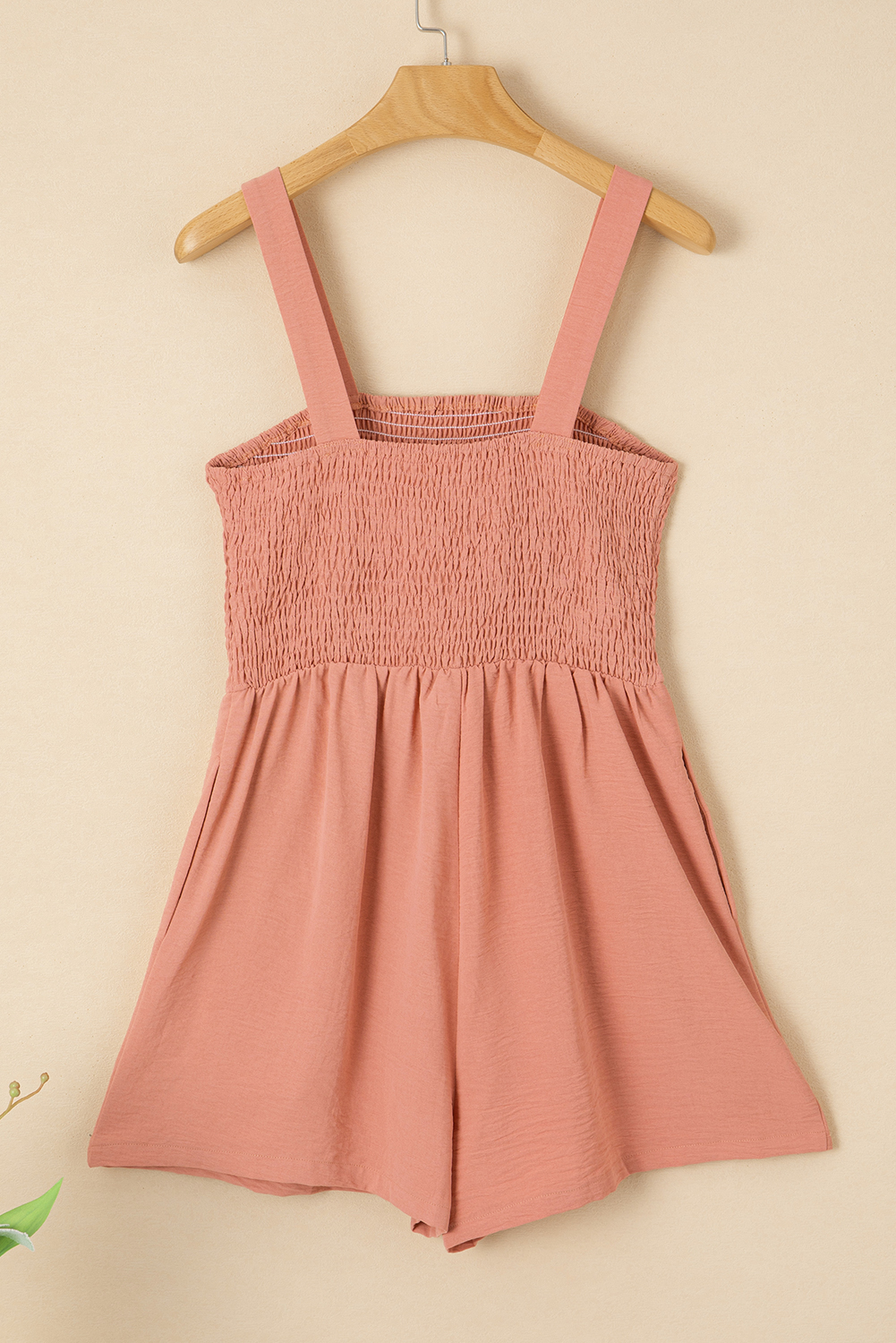 Burgundy Casual Pocketed Smocked Sleeveless Romper - loveforevers