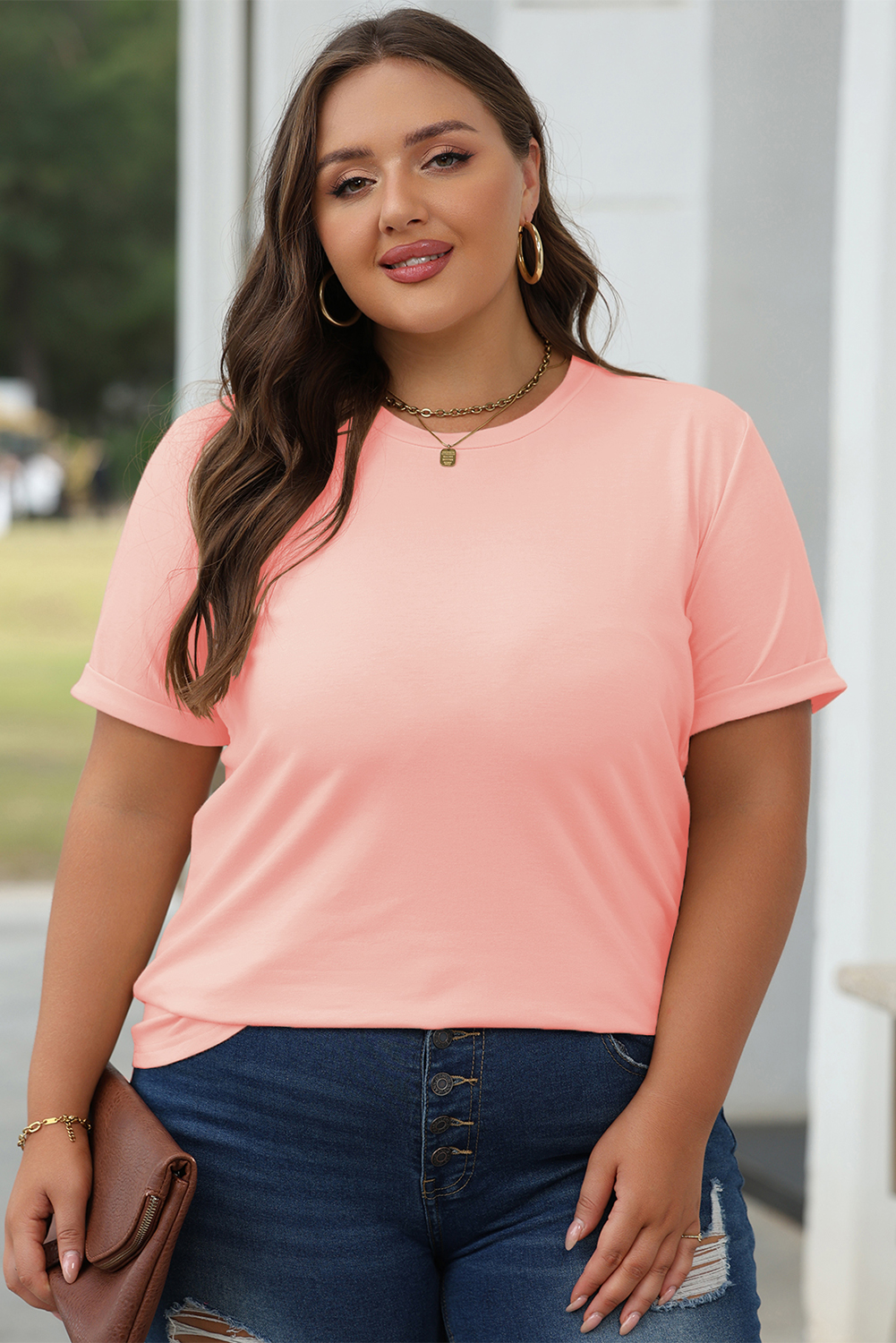 Khaki Casual Plain Crew Neck Tee - loveforevers