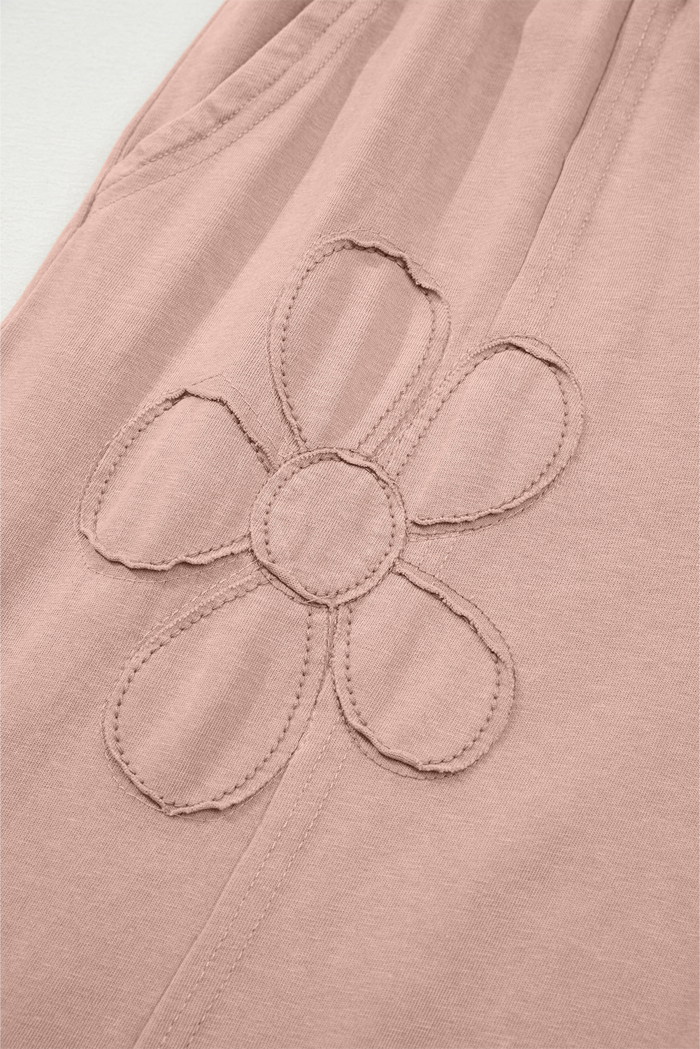 Light Grey Flower Patch Mineral Washed Terry Knit Cropped Wide Leg Pants - loveforevers