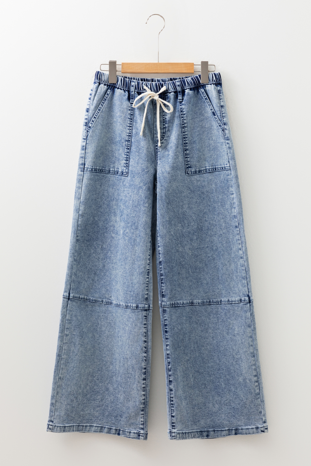 Ashleigh Blue Acid Wash Exposed Seam Drawstring Elastic Waistband Jeans - loveforevers