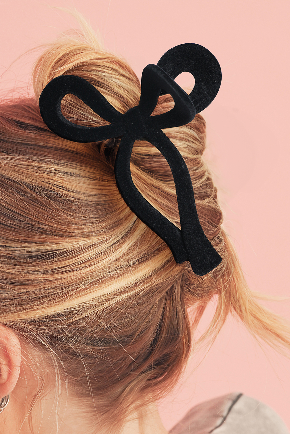 Black Velvet-Flocked Bow Shape Claw Clip - loveforevers