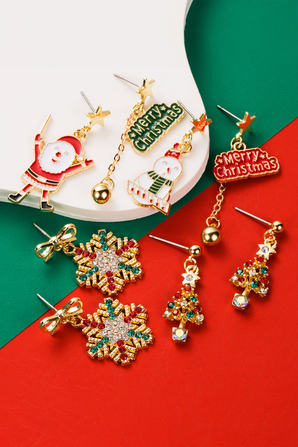 Gold Plated Bow Stud Rhinestone Embellished Snowflake Earrings - loveforevers