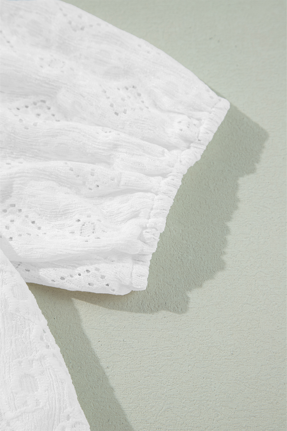 White Lace Puff Sleeve V Neck Button Up Shirt - loveforevers