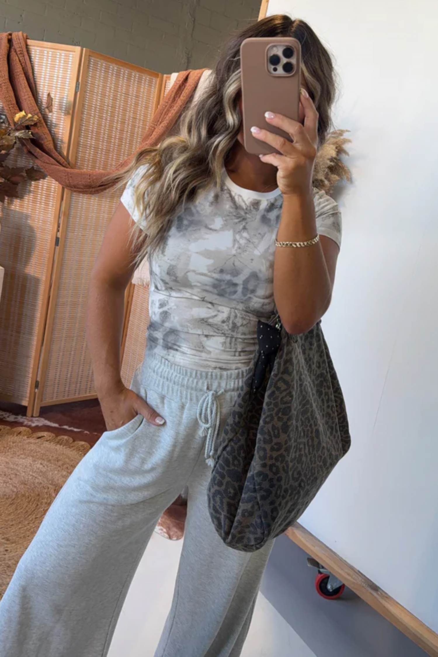 Gray Abstract Woodland Print Slim Fitted T Shirt - loveforevers