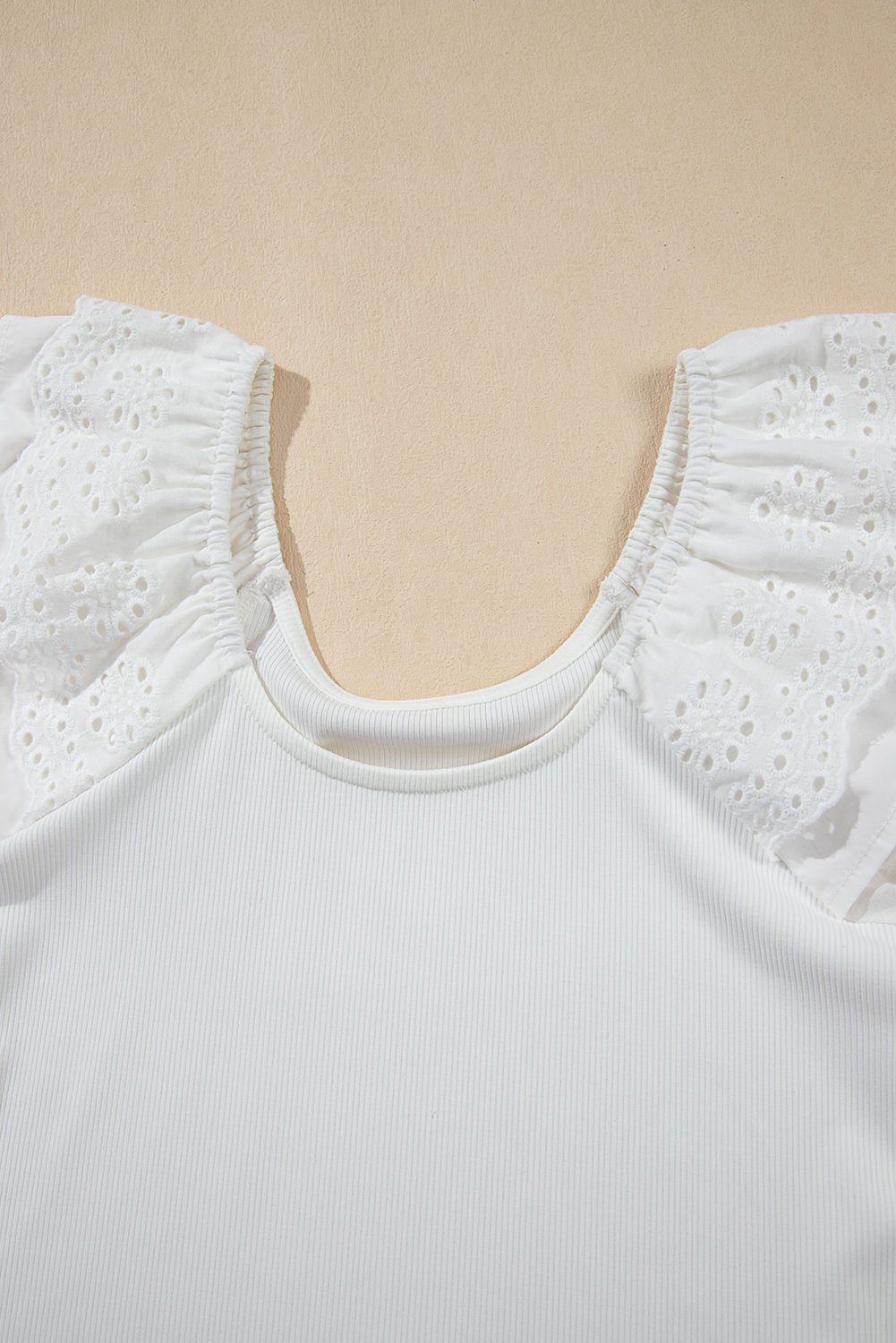 White Eyelet Ruffle Sleeve Slim Fitted Top - loveforevers