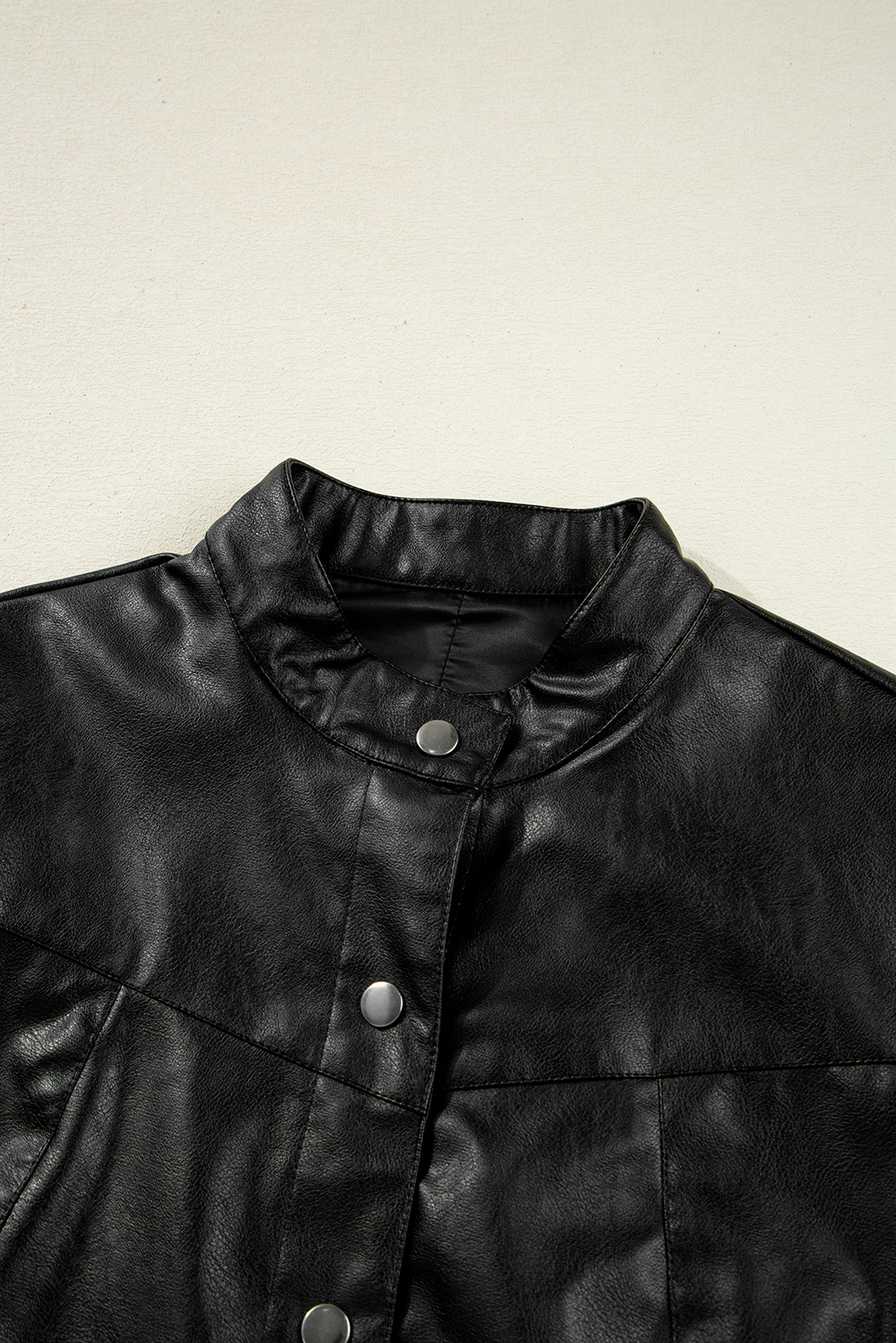 Black Faux Leather Buttoned Front Boxy Jacket - loveforevers