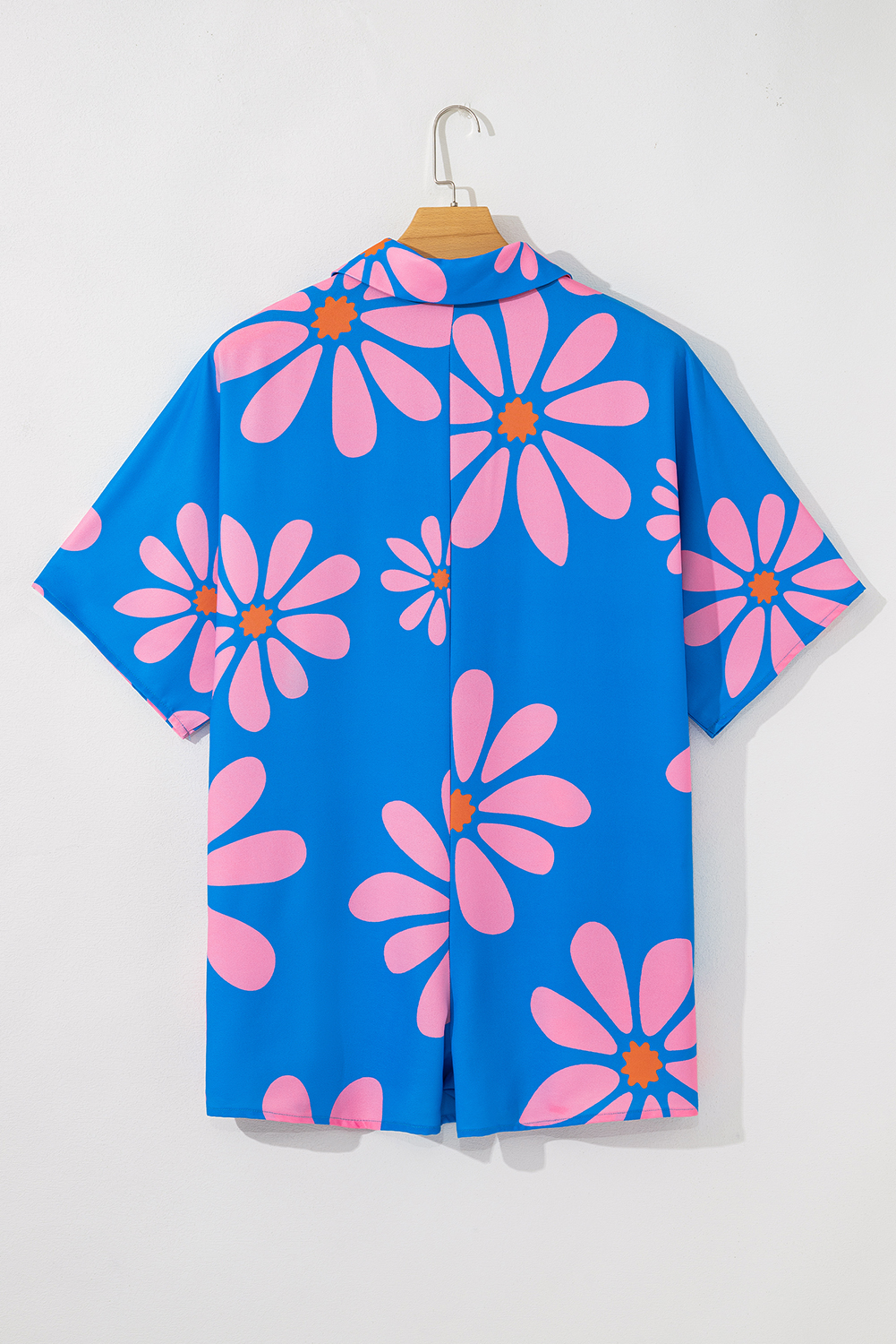 Blue Summer Flower Print Shirt Collar Button Front Loose Romper - loveforevers
