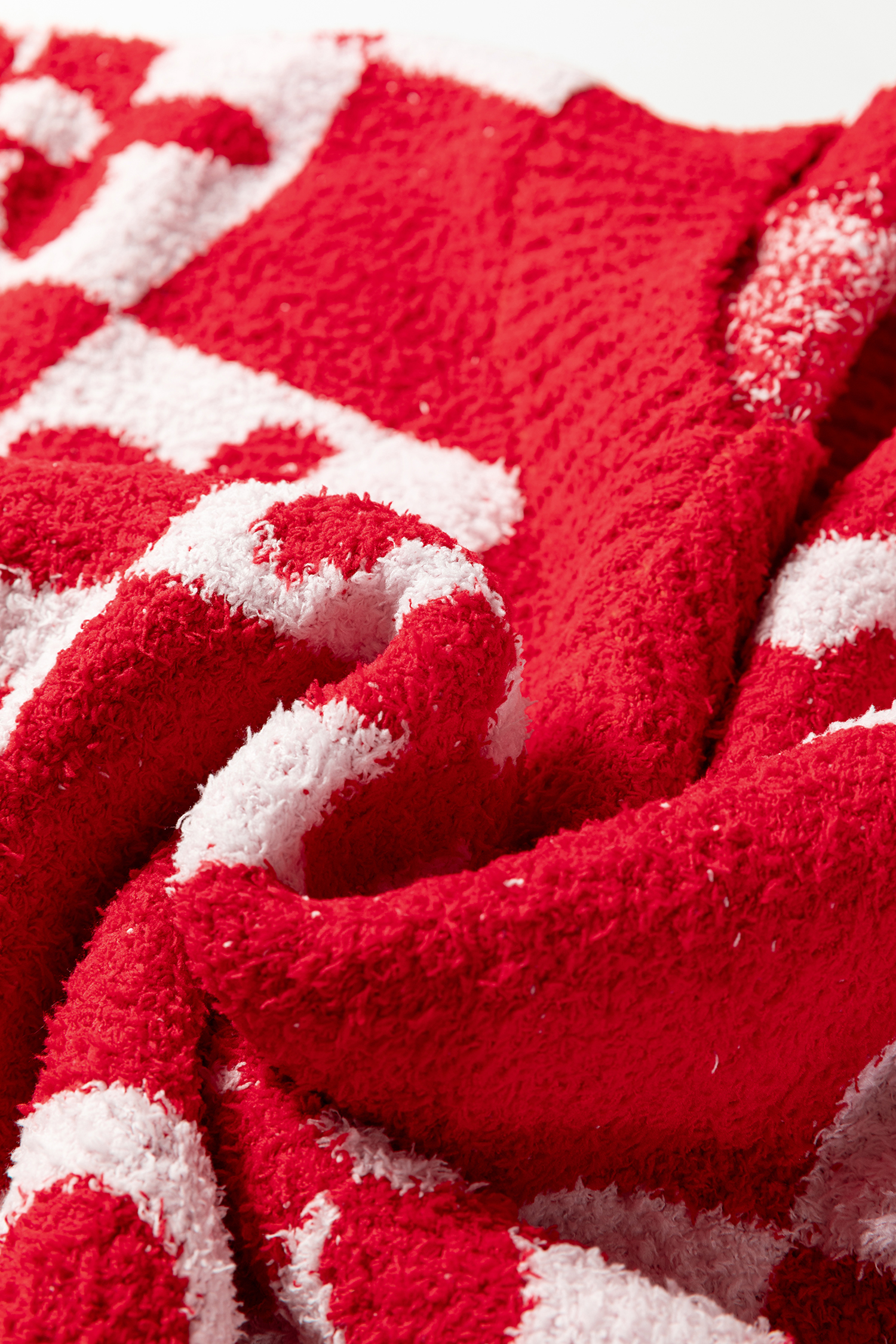 Fiery Red V Neck Flower Heart Detail Checkered Knit Loose Sweater - loveforevers