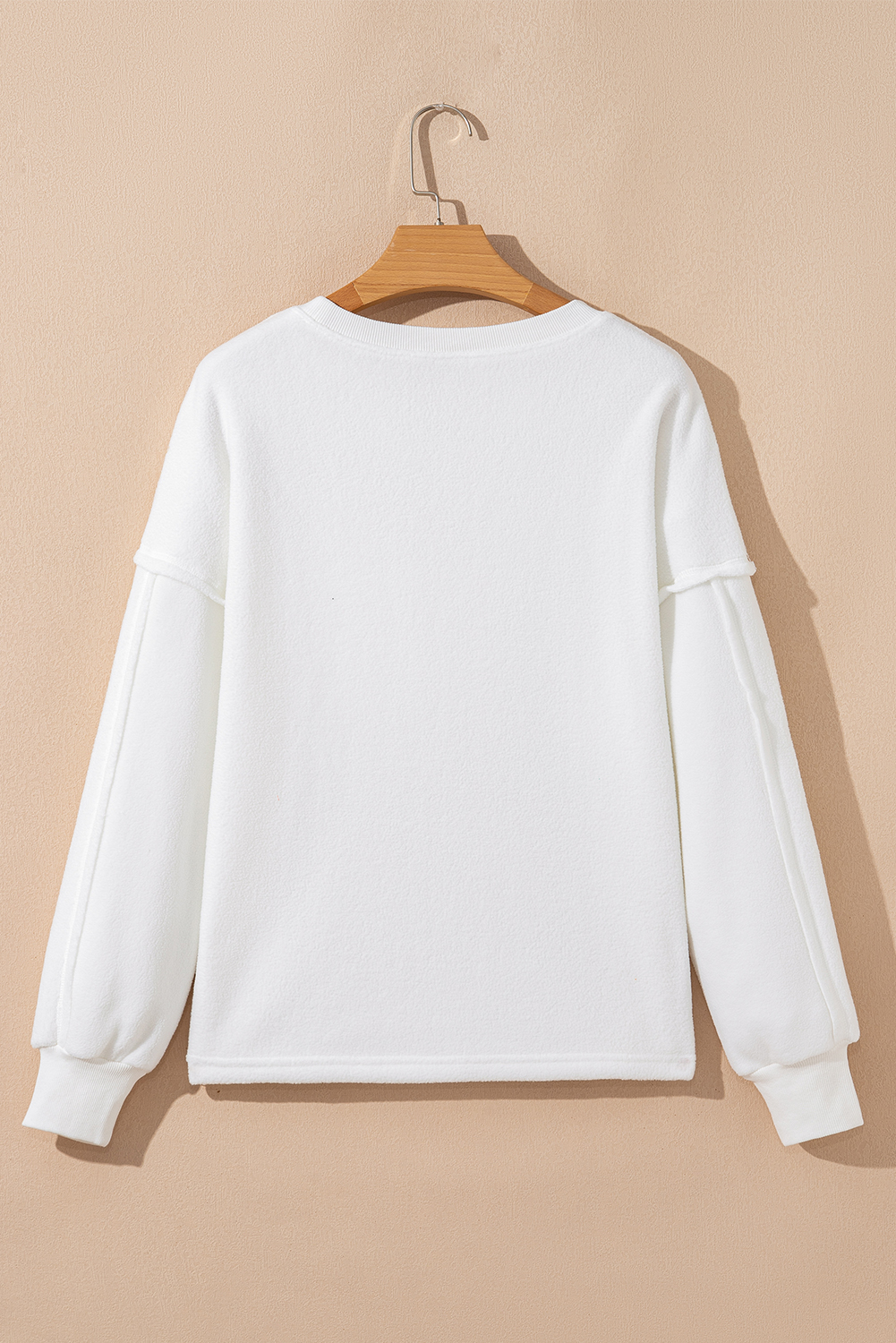 White Exposed Seam Chest Pocket Knit Pullover Sweatshirt - loveforevers