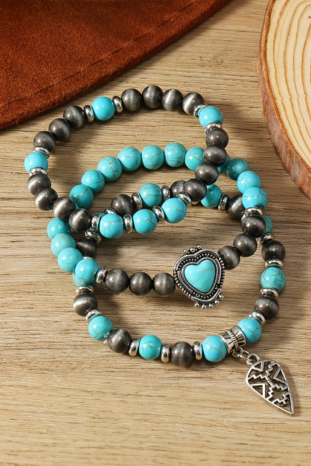 Turquoise 3pcs Turquoise Matching Stone Stretch Bracelet Set - loveforevers