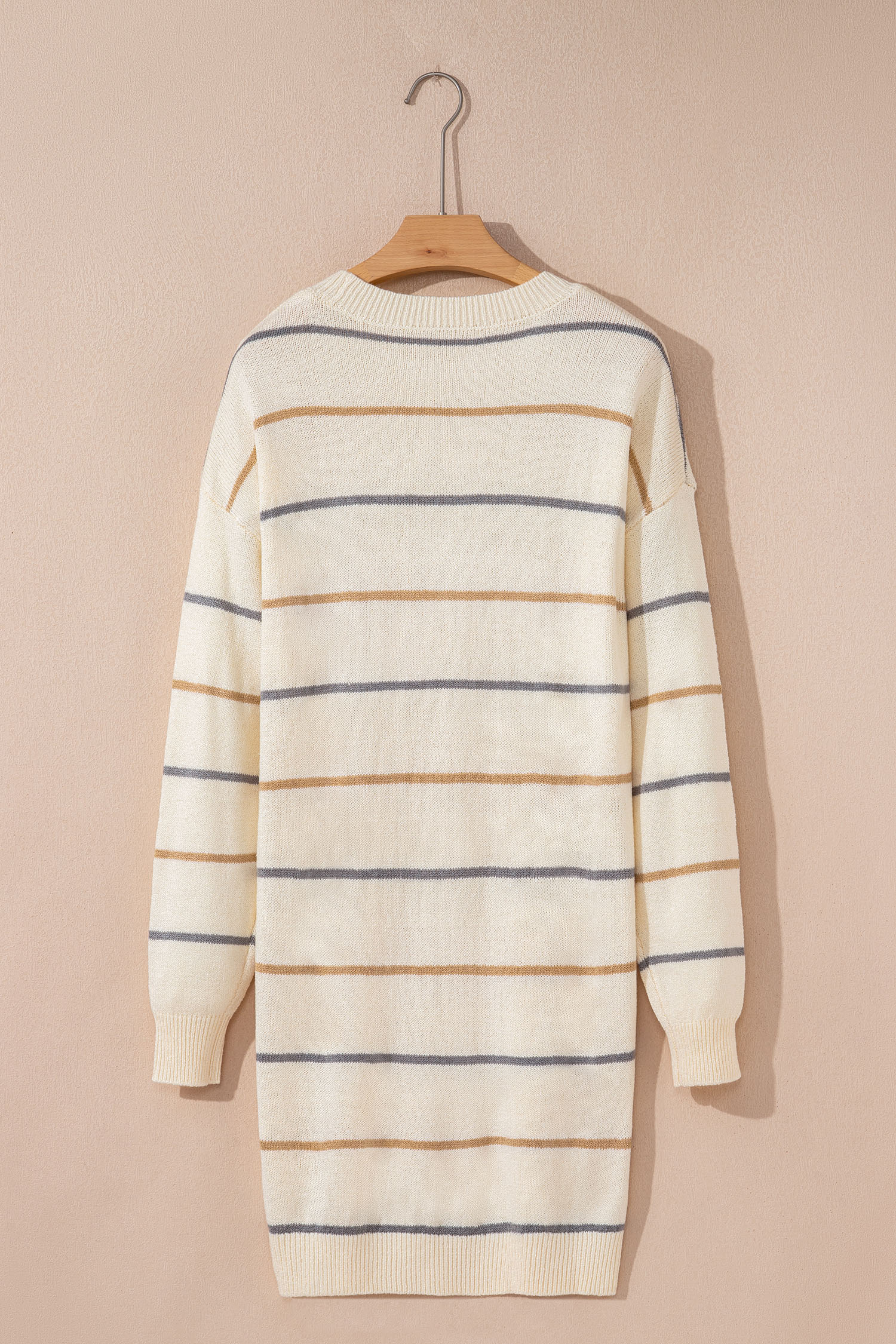 Multicolour Striped Buttoned Front V Neck Drop Shoulder Cardigan Sweater - loveforevers
