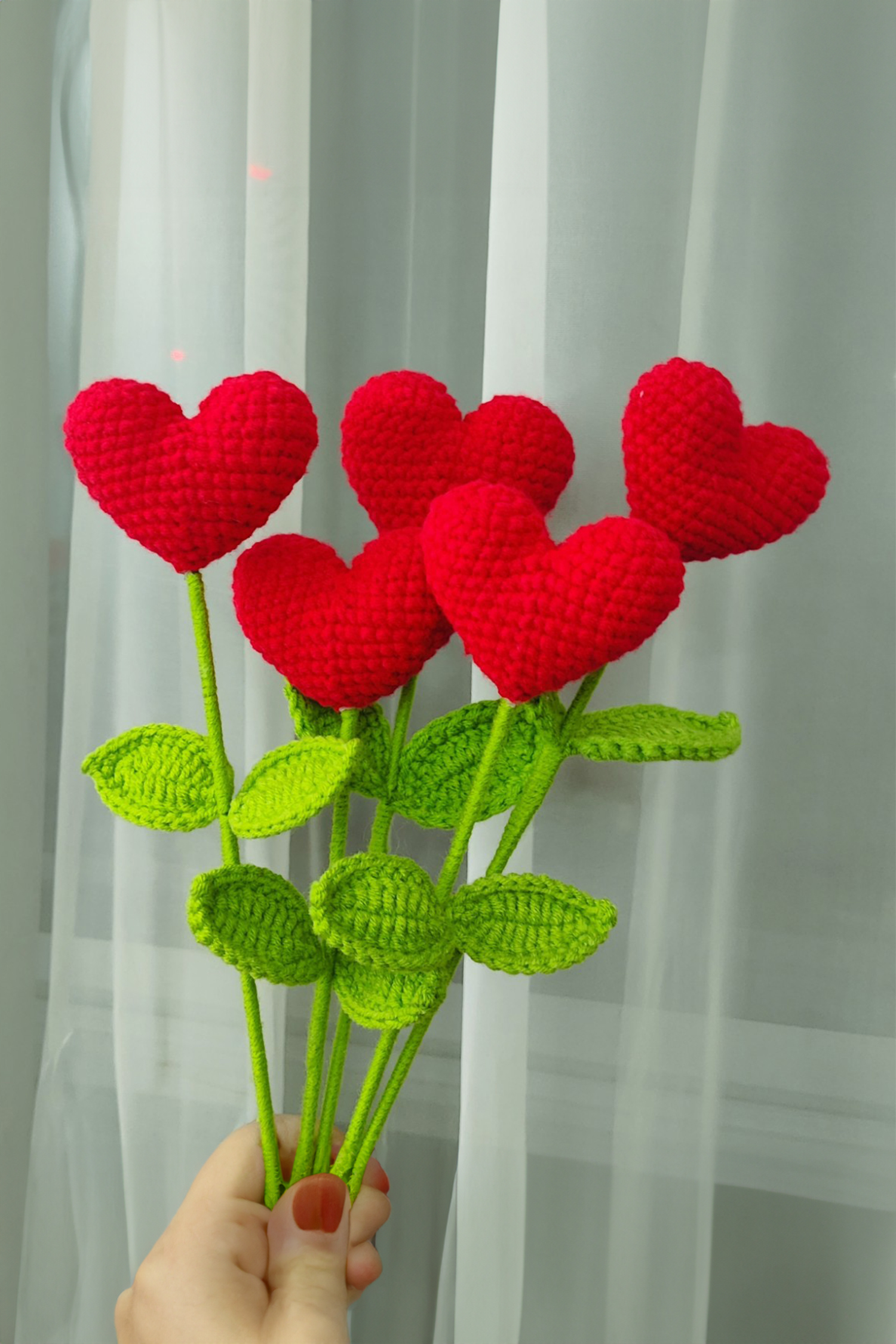 Fiery Red 1 Piece Handmade Crochet Heart Shaped Flower - loveforevers