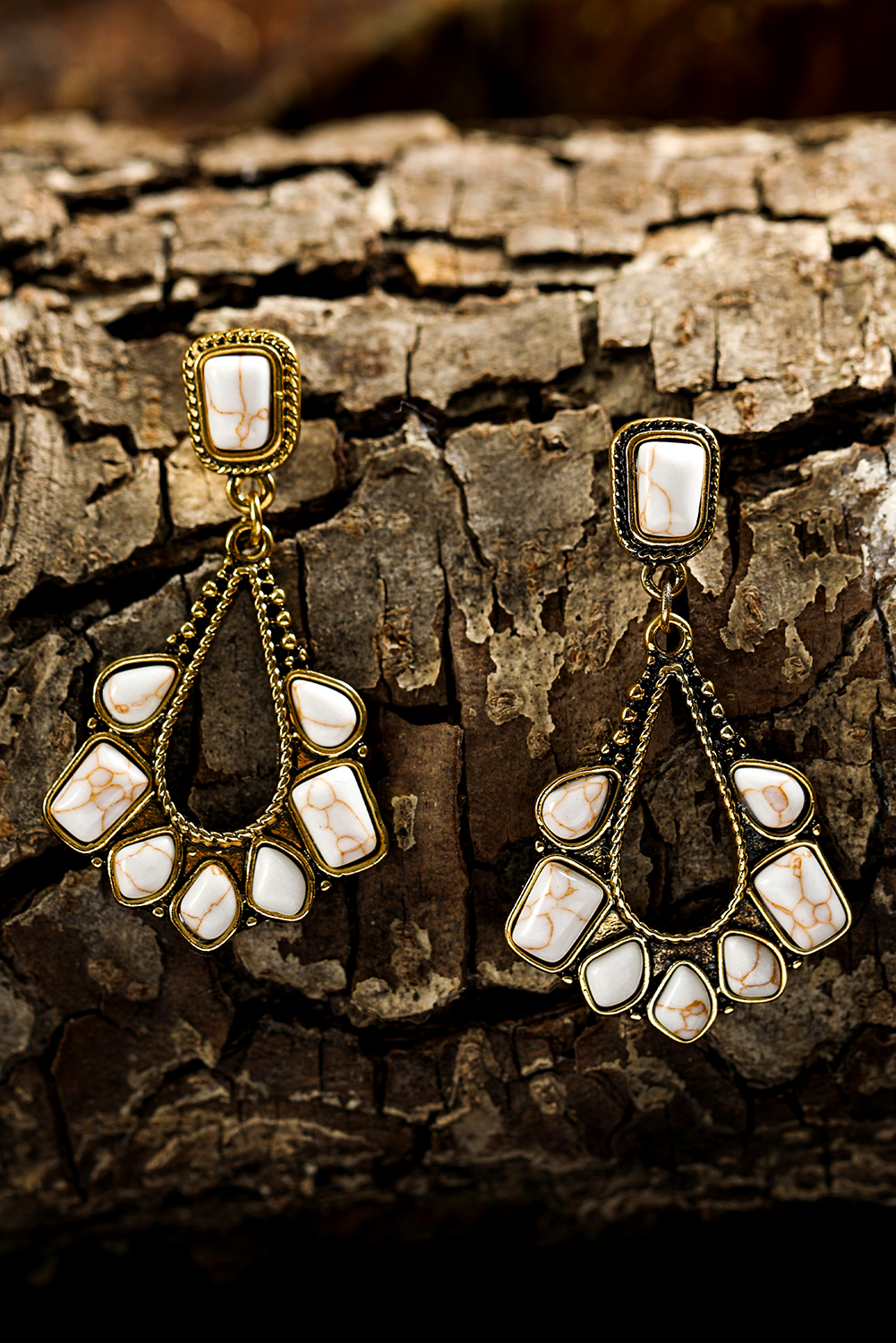 White Turquoise Inlay Cut Out Western Dangle Earrings - loveforevers