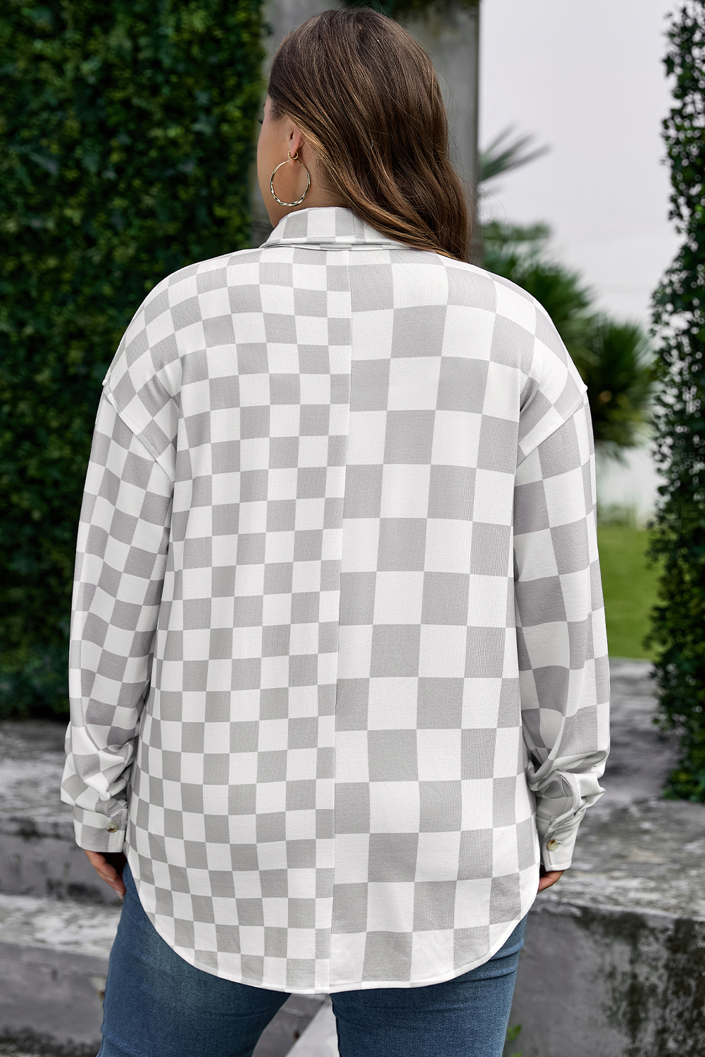Khaki Checkerboard Flap Pocket Button Front Shacket - loveforevers