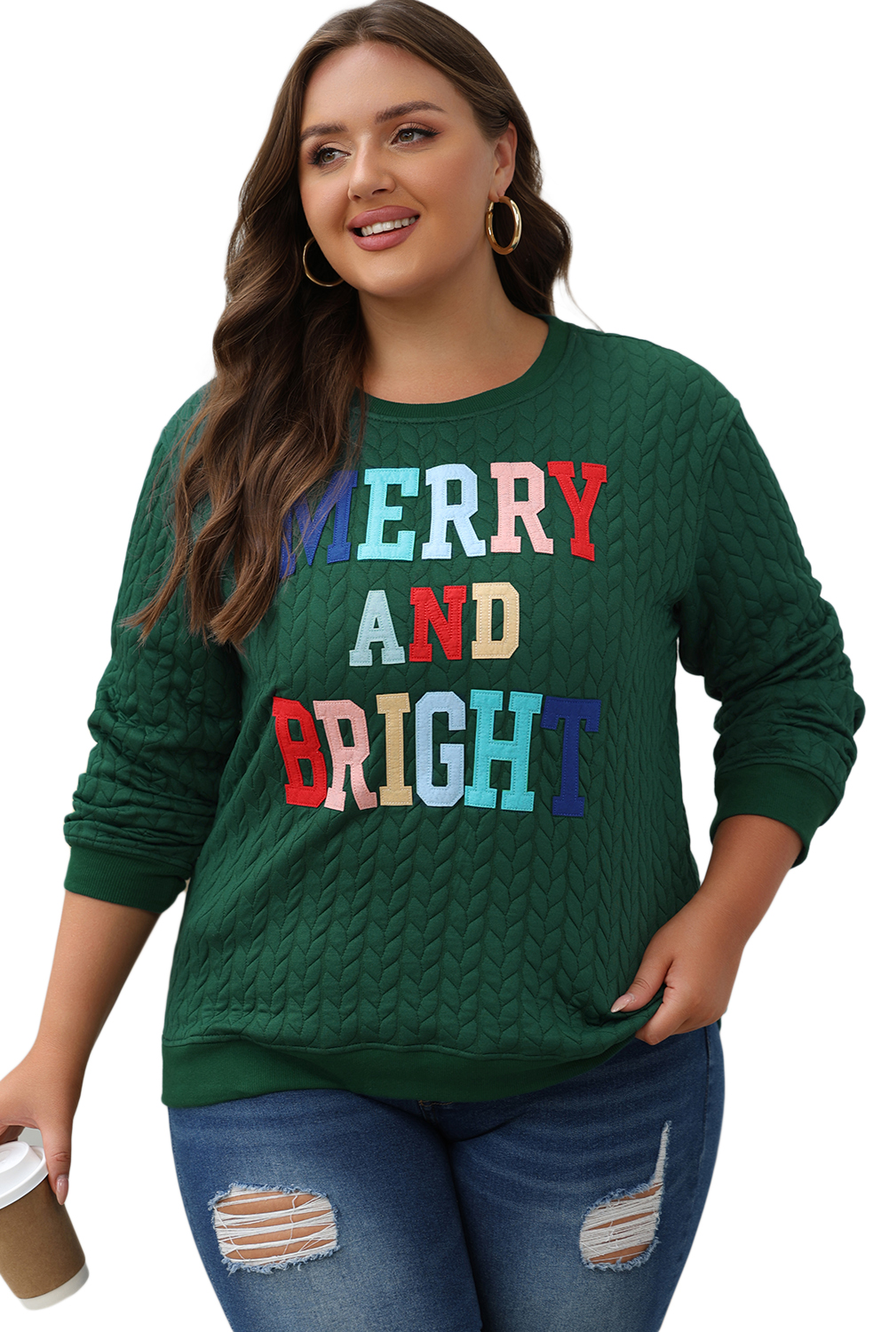 White LOVE Chenille Embroidered Cable Knit Pullover Sweatshirt - loveforevers